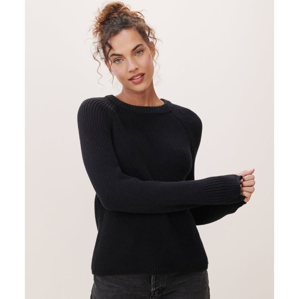 JENNI KAYNE Cotton Fisherman Crewneck Sweater Black Womens Size 1X Minimalist